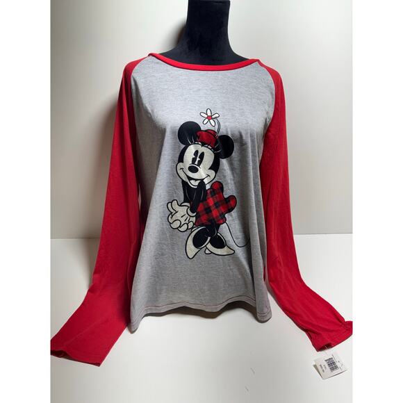 Disney Women’s 3XL Long Sleeve T Shirt Gray Red Minnie Mouse New Retails 60.00 - Picture 1 of 9